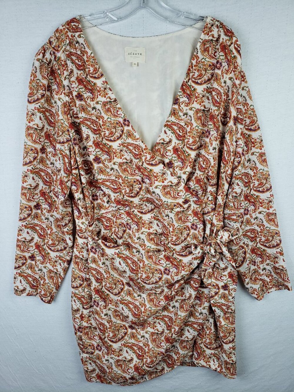 NWOT Sezane Noemia Dress in Rivera Paisley Print Boho V-neck Wrap size 46 US 14